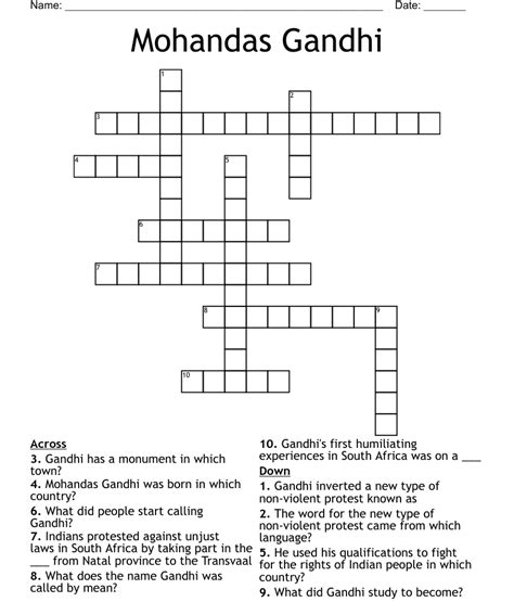 Title for mohandas crossword - Answers for Honorific title from the Sanskrit for 'great' of Indian nationalist leader Mohandas Gandhi (7) crossword clue, 7 letters. Search for crossword clues found in the Daily Celebrity, NY Times, Daily Mirror, Telegraph and major publications. Find clues for Honorific title from the Sanskrit for 'great' of Indian nationalist leader Mohandas Gandhi (7) or most any crossword answer or clues ... 